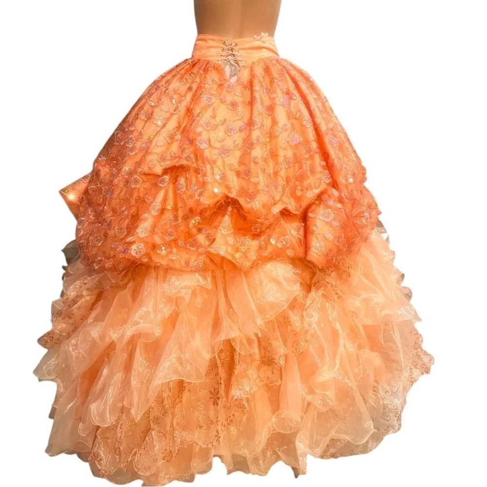 Expressions Elegant Coral Sequin Corset Ballgown Dress - Picture 7 of 17